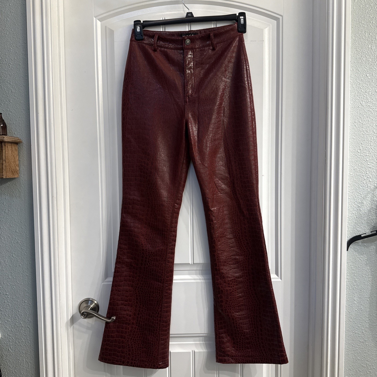 Motel Zoven Flare Trouser Pants In Crocodile Brown/Burgundy Size Small